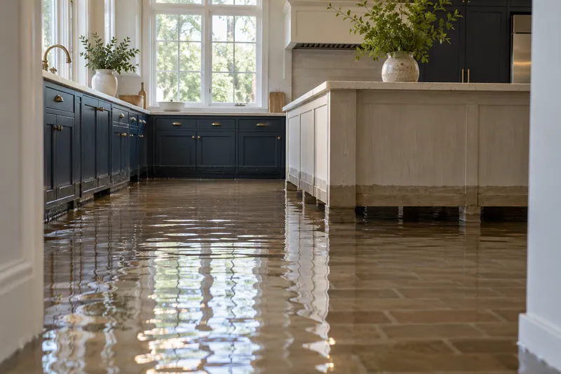 Water Extraction Near Coppell Nature Park — standing water with visible waterline and submerged furniture feet