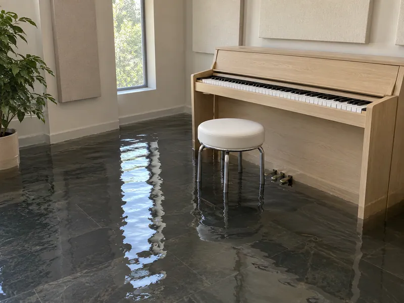 Water Extraction Near Grapevine Springs Park — standing water with visible waterline and submerged furniture feet