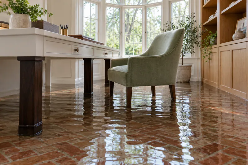 Water Extraction Near The Square at Old Town — standing water with visible waterline and submerged furniture feet